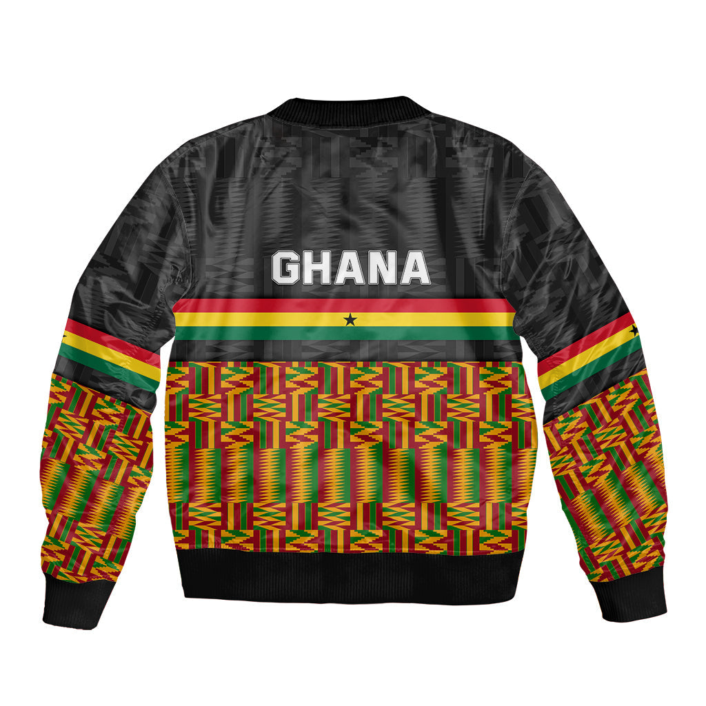 Ghana Sleeve Zip Bomber Jacket Kente Pattern With Coat Of Arms
