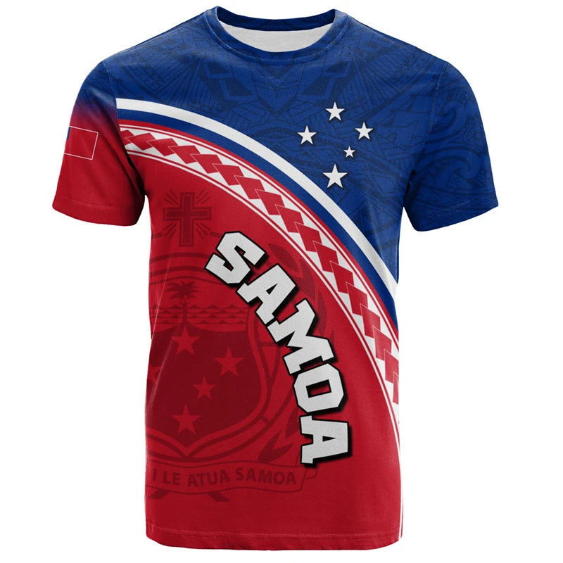 Samoa Coat Of Arms T - Shirt - Polynesian Tribal Patterns Blue Samoa Shirt