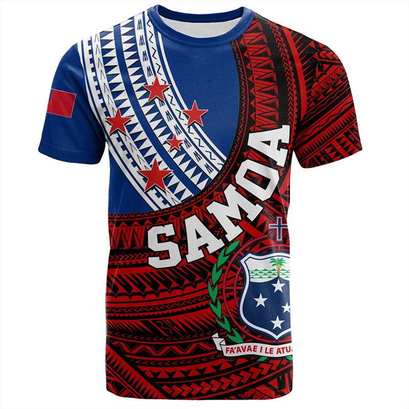 Samoa Coat Of Arms T - Shirt - Polynesian Tribal Patterns Curve Style Samoa Shirt