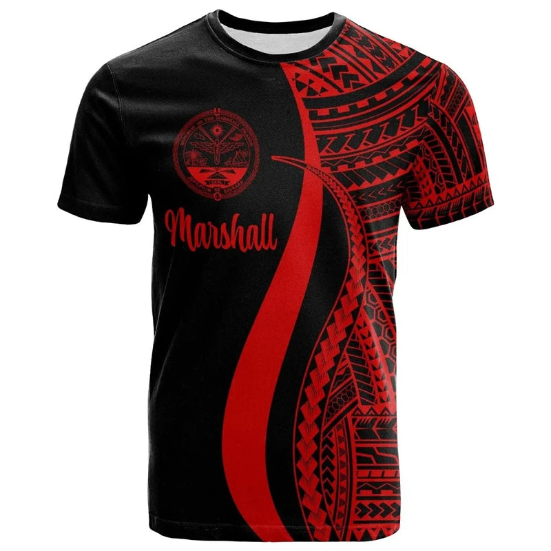 Marshall Islands T Shirt Polynesian Pattern Style Red Color Printed Shirt