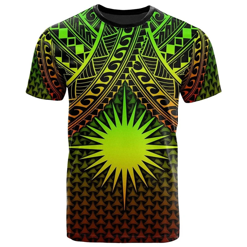 Marshall Islands T Shirt Polynesian Tribal Pattern Style Printed Shirt