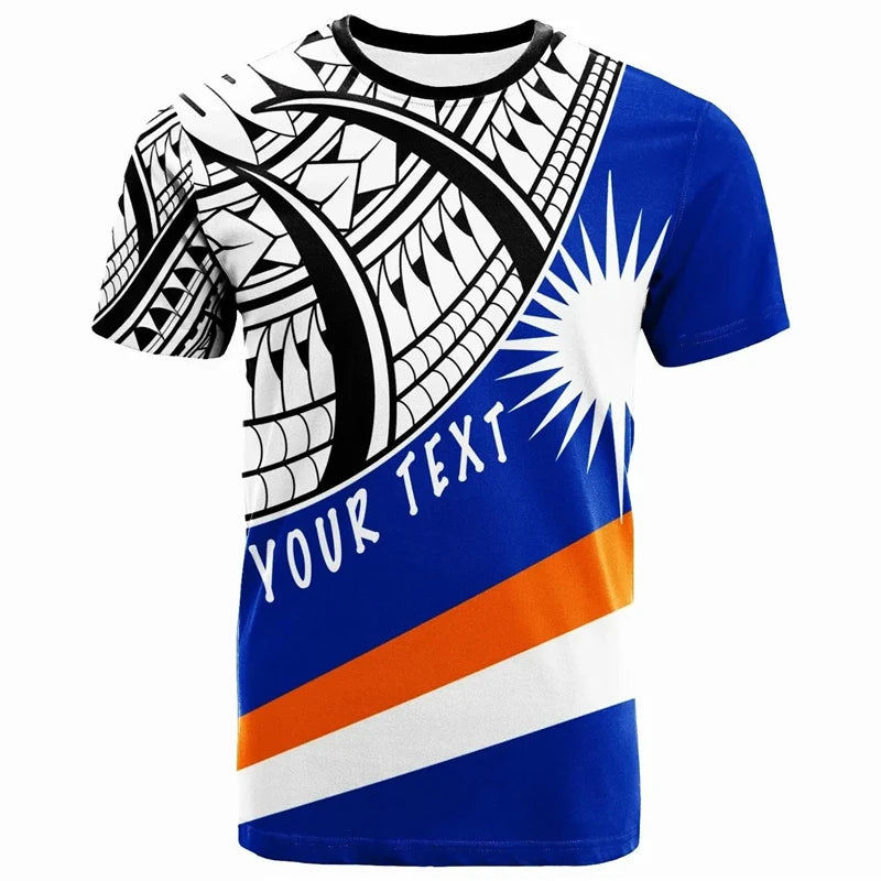 Custom Text Marshall Islands T Shirt Polynesian Tribal Pattern Printed Black Shirt