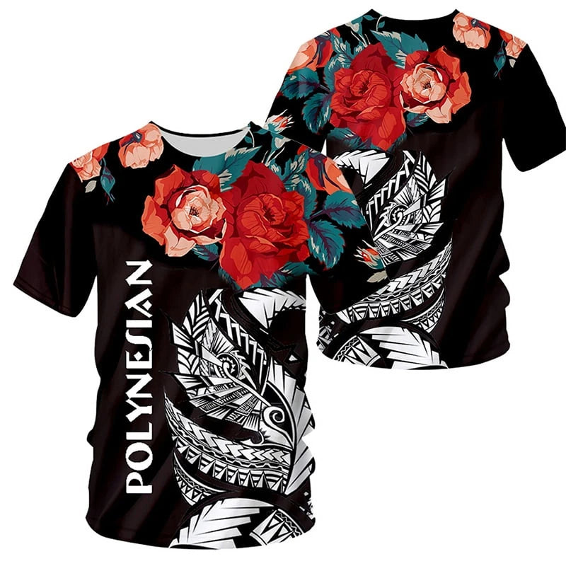 Polynesian T Shirt Flowers Patterns Tropical Black Printed Shirt