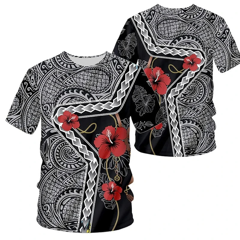 Polynesian Shirt Polynesian Tribal Hibiscus Pattern Tropical Printed Shirt