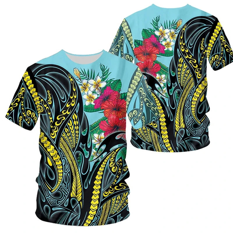 Polynesian Shirt Polynesian Tribal Pattern Tropical Flowers Shirt All Over Print
