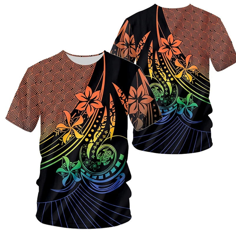 Polynesian Shirt Polynesian Tribal Pattern Tropical Flowers Shirt