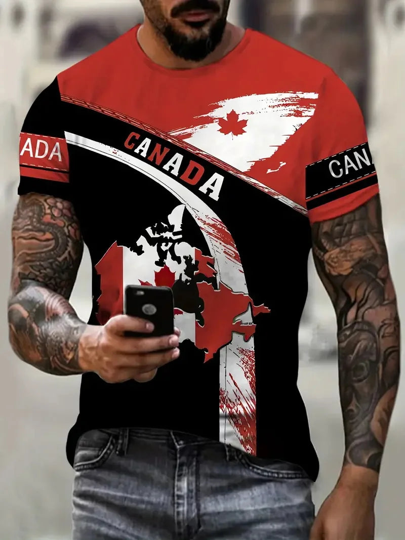 Vintage Canada Flag T Shirt Canada Map Curve Style Maple Leaf Red Shirt