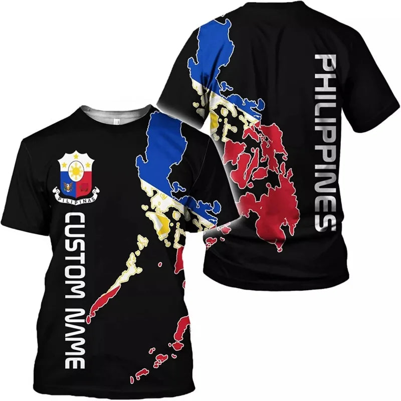Custom Name Filipinos T Shirt Philippines Flag Map Unisex Printed Short Sleeve Shirt