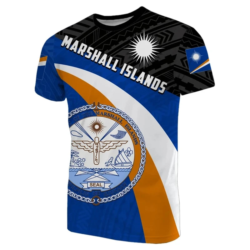 Marshall Islands Coat Of Arms T - Shirt - Marshall Islands Tropical Polynesian Tribal Pattern Printed Shirt