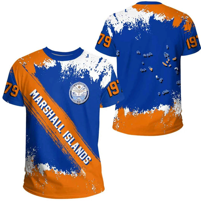 Marshall Islands Coat Of Arms T Shirt - Marshall Islands Tropical Polynesian Tribal Painting Style Printed Shirt