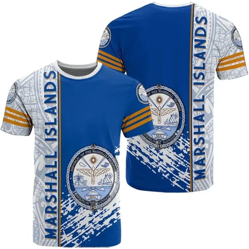 Marshall Islands Coat Of Arms T Shirt - Marshall Polynesian Tribal Patttern Printed Shirt
