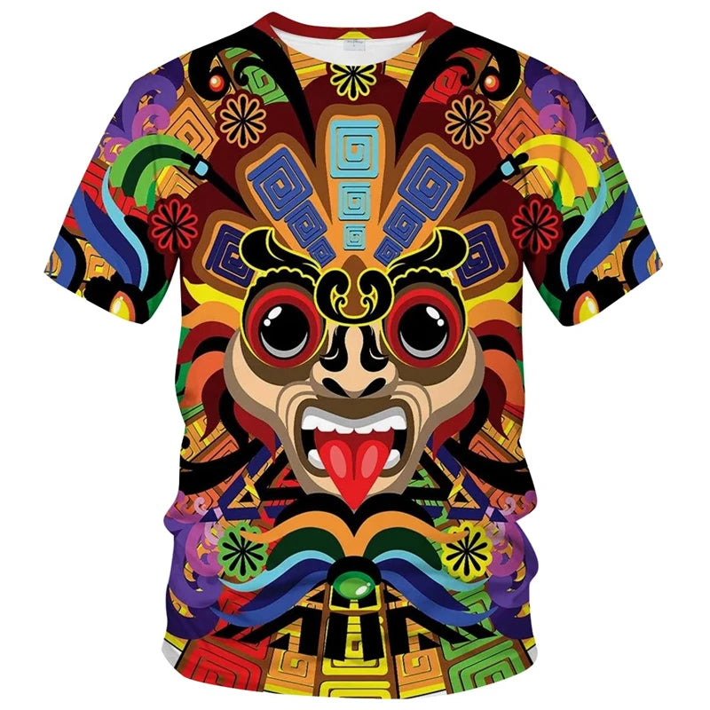 Retro Mexico Aztec Totem T Shirt 3d Print Short Sleeve Tees Mayan Culture Unisex Shirt