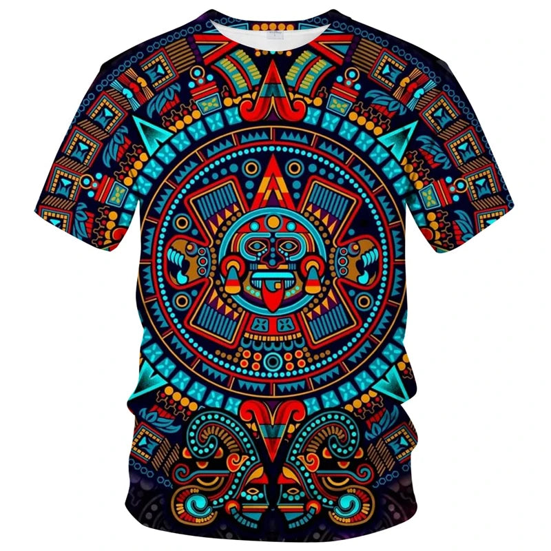 Retro Mexico Aztec T Shirt 3d Print Short Sleeve Tees Mayan Culture Unisex Shirt