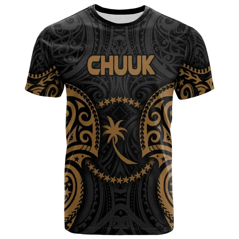 Vintage Chuuk Micronesia T Shirt Polynesian Tribal Pattern Tropical Printed Black Shirt