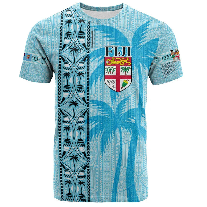 Fiji Shirt Fiji Coat Of Arms Polynesian Tribal Pattern Blue T Shirt