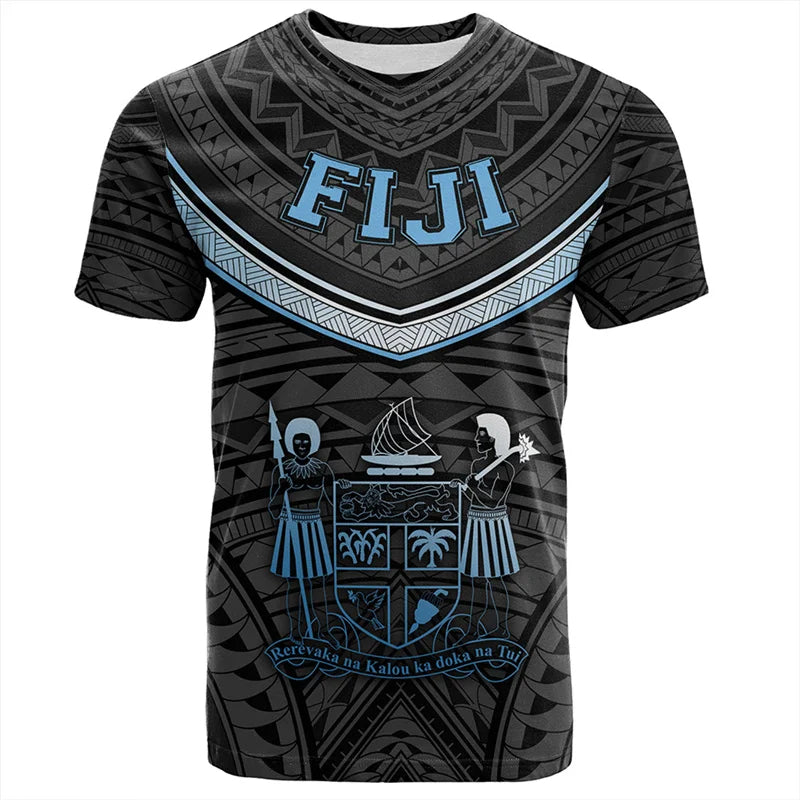 Fiji Shirt Fiji Coat Of Arms Polynesian Printed Black T Shirt