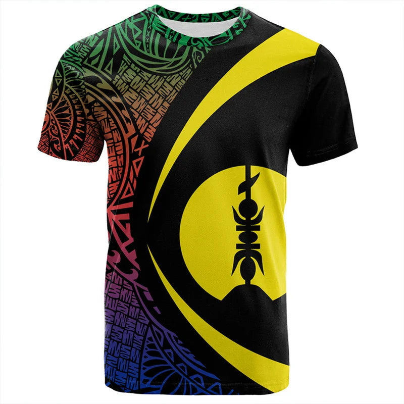 New Caledonia Polynesian T Shirt New Caledonia Flag Polynesian Tribal Patterns Curve Style Tropical Printed Shirt