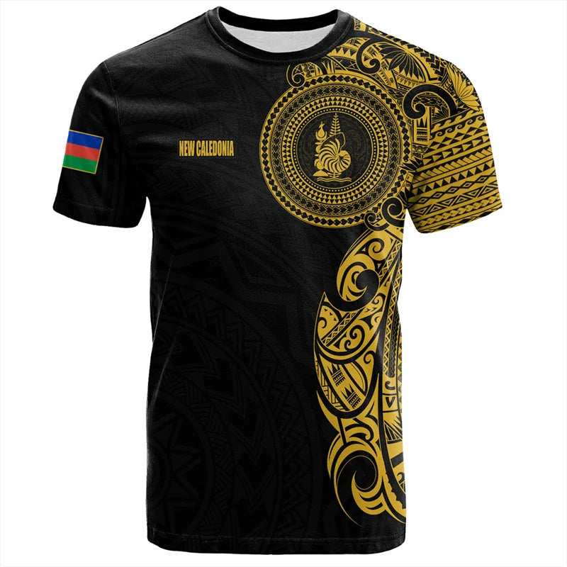 New Caledonia Polynesian T Shirt New Caledonia Flag Polynesian Tribal Island Tropical Shirt
