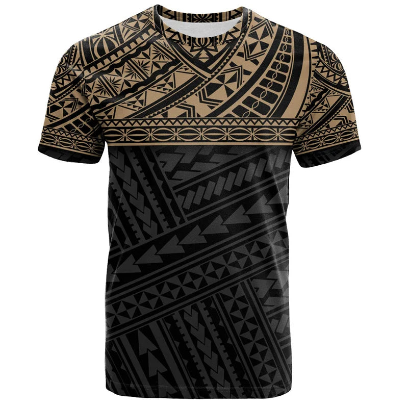Hibiscus Hawaii T-Shirt Polynesian Tribal Pattern Half Style Printed Gold Shirt