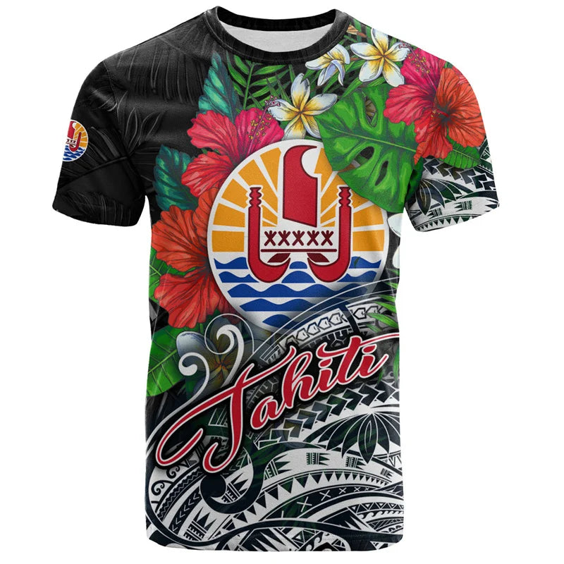 Tahiti 3D Printed T Shirt Polynesian Tribal Pattern Flowers Tropical Shirt