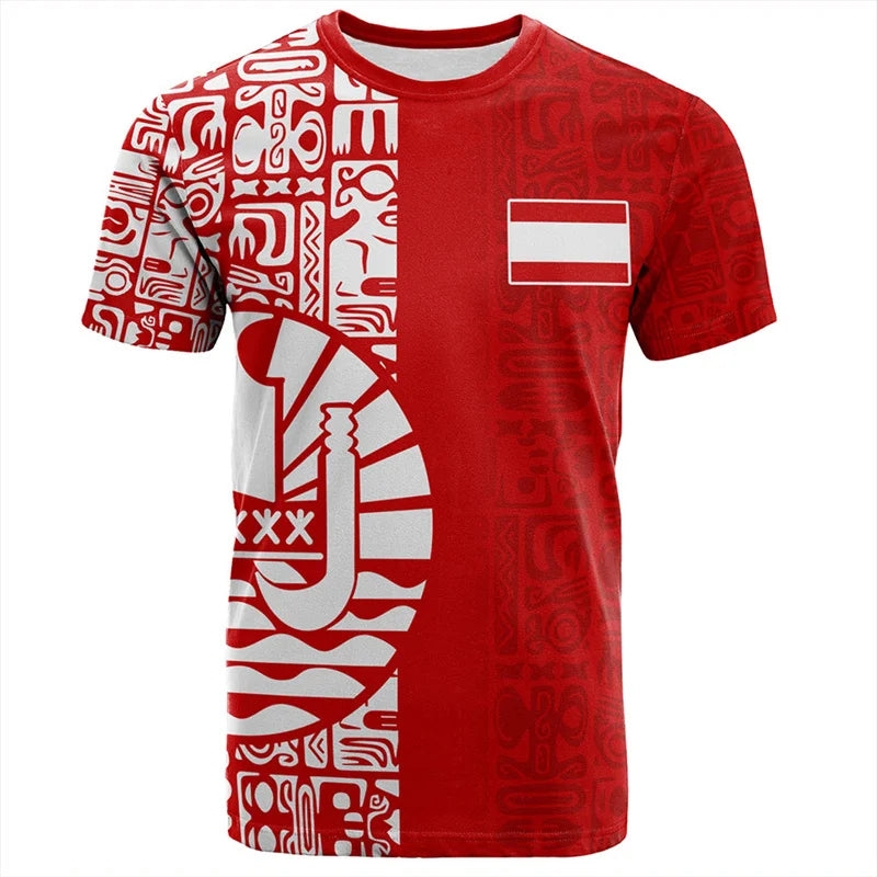 Tahiti Flag T Shirt Polynesian Tribal Pattern Half Style Tropical Printed Shirt