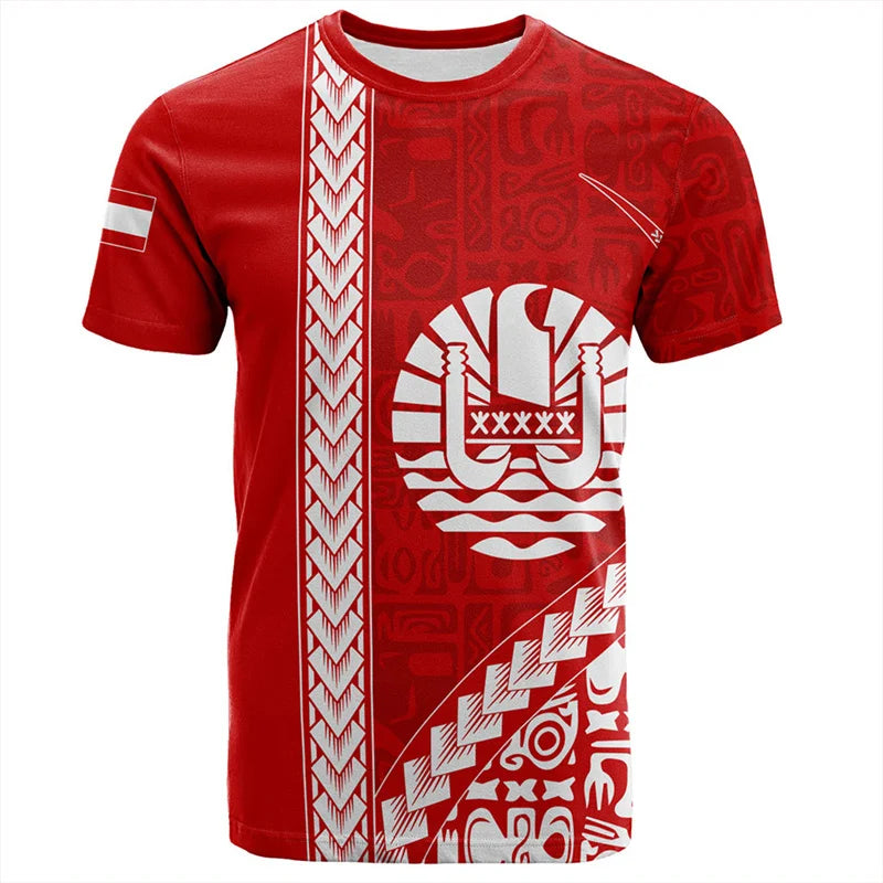 Tahiti T Shirt Polynesian Tribal Pattern Tropical Printed Red Shirt