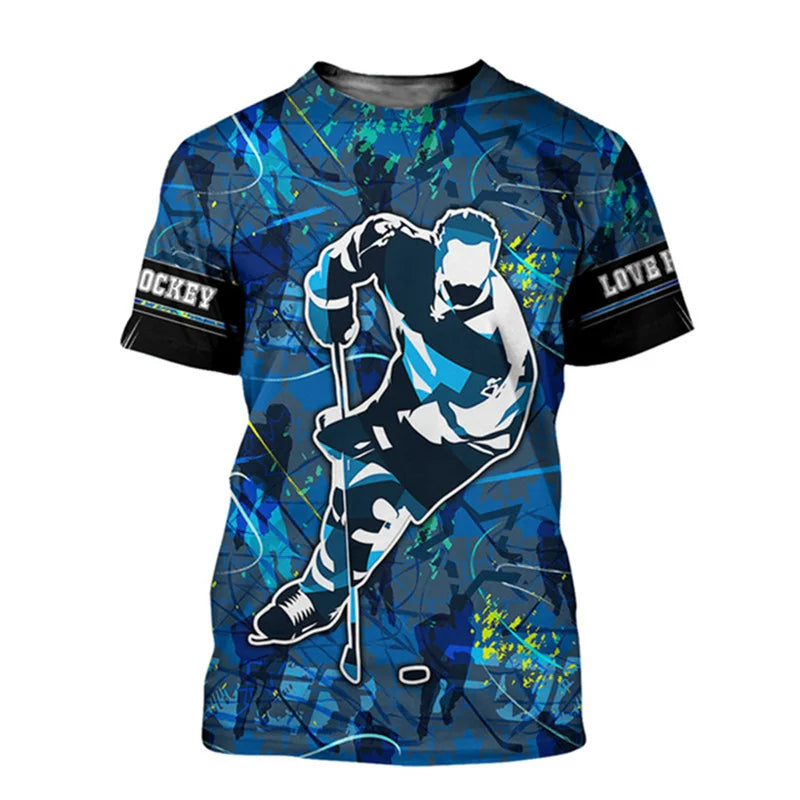 Canada Hockey Sports T-shirt Ice Hockey Lover Unisex Blue Short Sleeved T-Shirt