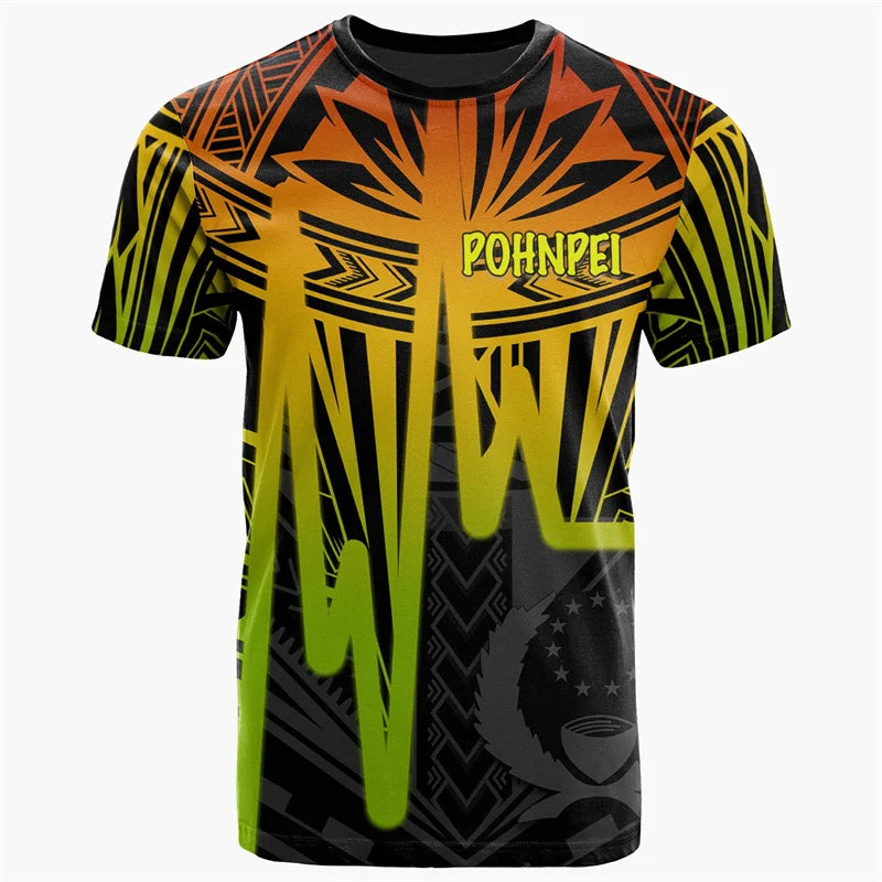 3D Pohnpei Coat Of Arms T Shirt Polynesian Culture Tribal Island Tattoo Shirt