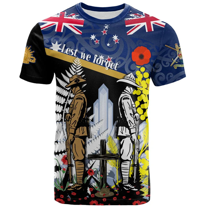 New Zealand T Shirt Lest We Forget Poppy Flowers Printed Unisex Shirt