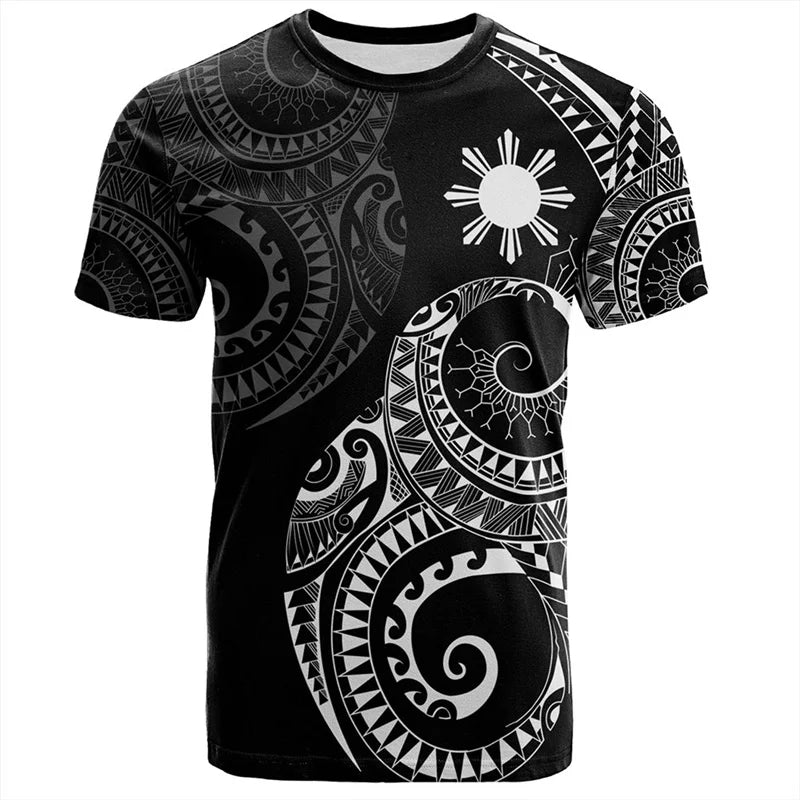 Pilipinas Polynesian Black Tribal Pattern Shirt Pride Filipinos Unisex Printed T Shirt