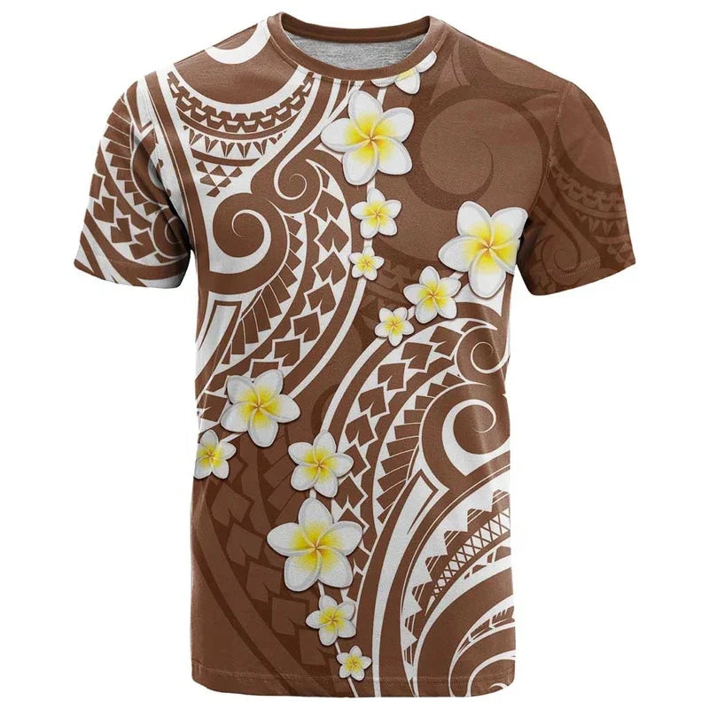 Plumeria Polynesian Triabl T - Shirt Island Flowers Polynesian Tropical Brown Shirt