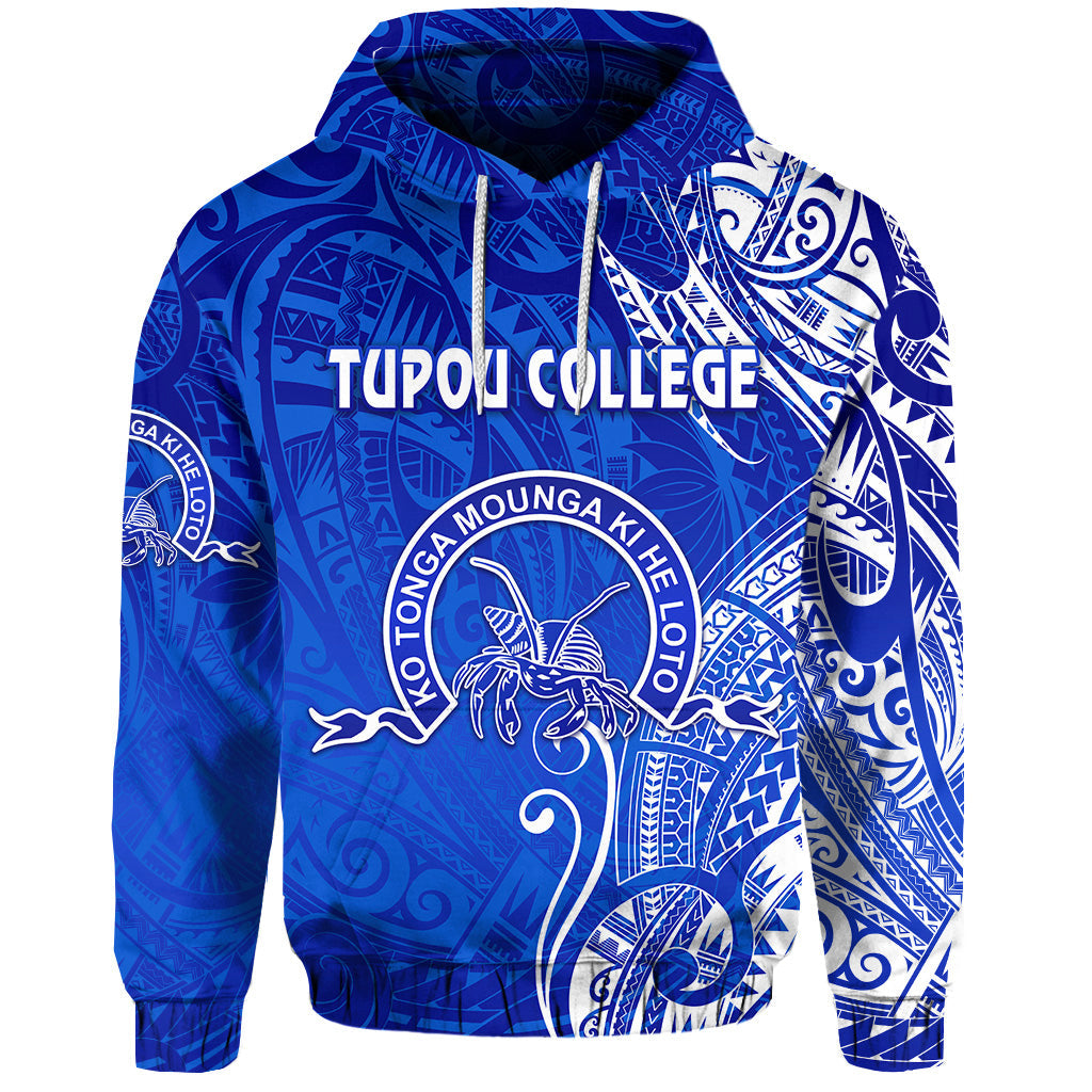 Custom Text Tonga Tupou College Hoodie Personalised Simple Vibes Blue Polynesian Zip Up Hoodie