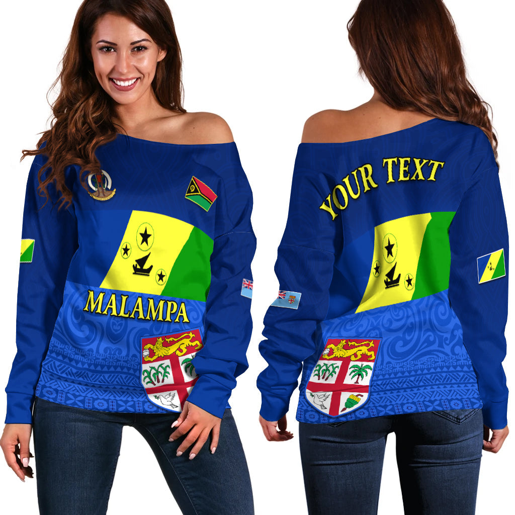 (Custom Personalised) Malampa Fiji Day Off Shoulder Sweater Vanuatu Proud