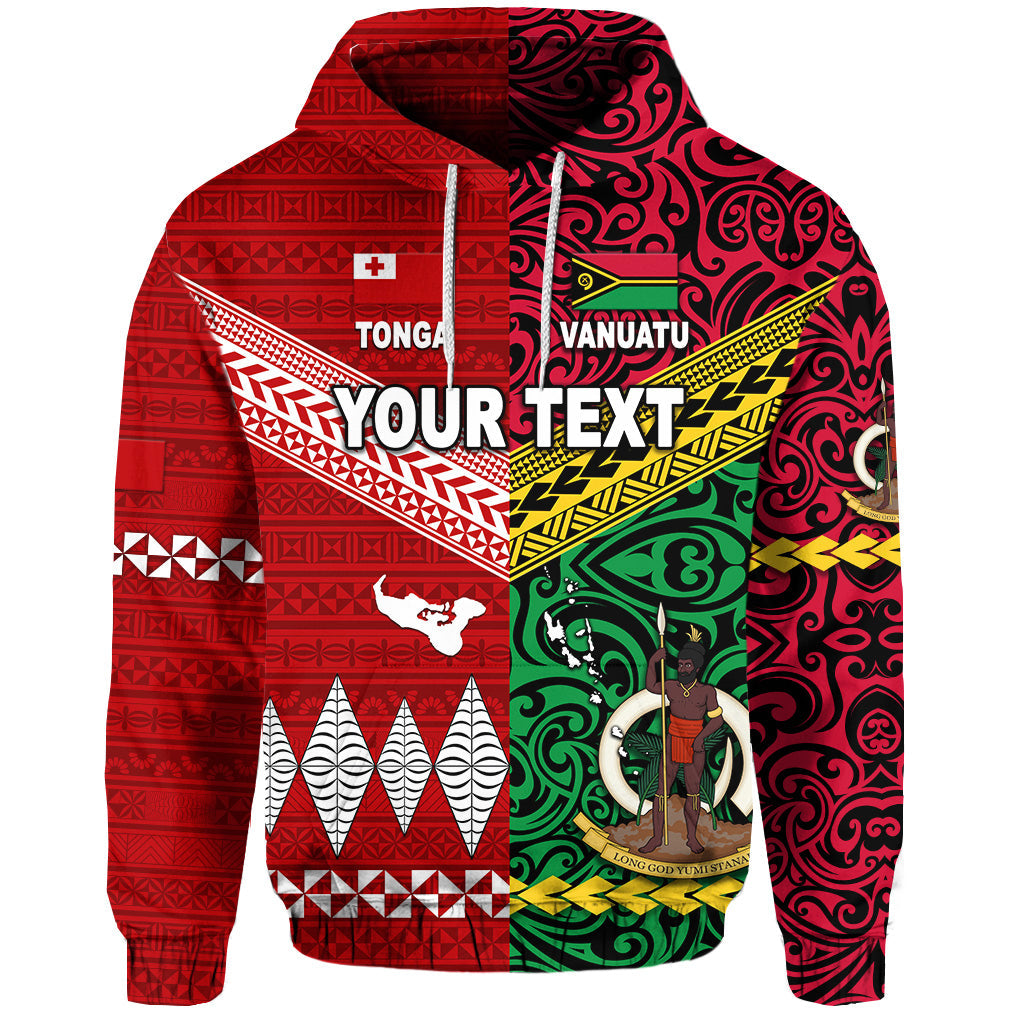 ( Personalised) Vanuatu And Tonga Hoodie Polynesian Together Bright Red