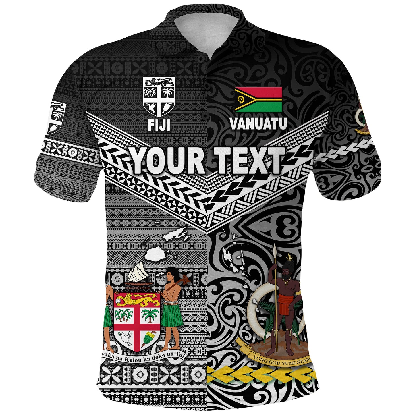 Custom Personalised Vanuatu And Fiji Polo Shirt Together - Black