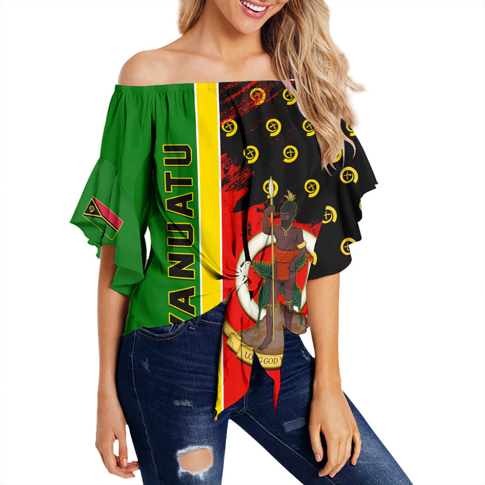 Vanuatu Flag Pattern Style Off Shoulder Wrap Waist Top