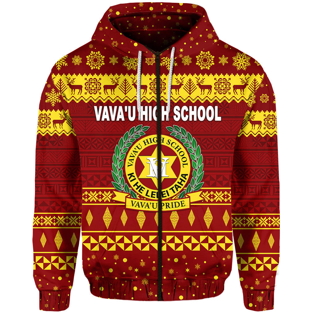 Vava'u High School Christmas Zip Hoodie Simple Style Maroon