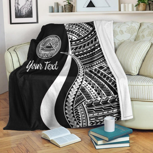 American Samoa Custom Personalised Premium Blanket White Polynesian Tentacle Tribal Pattern