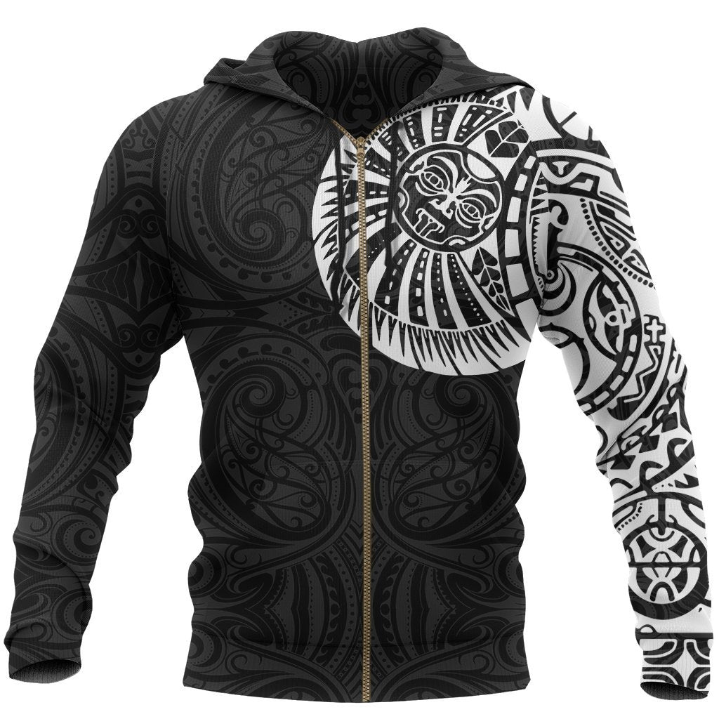 New Zealand Maori Zip Hoodie, Maori Warrior Tattoo Full Zip Hoodie White