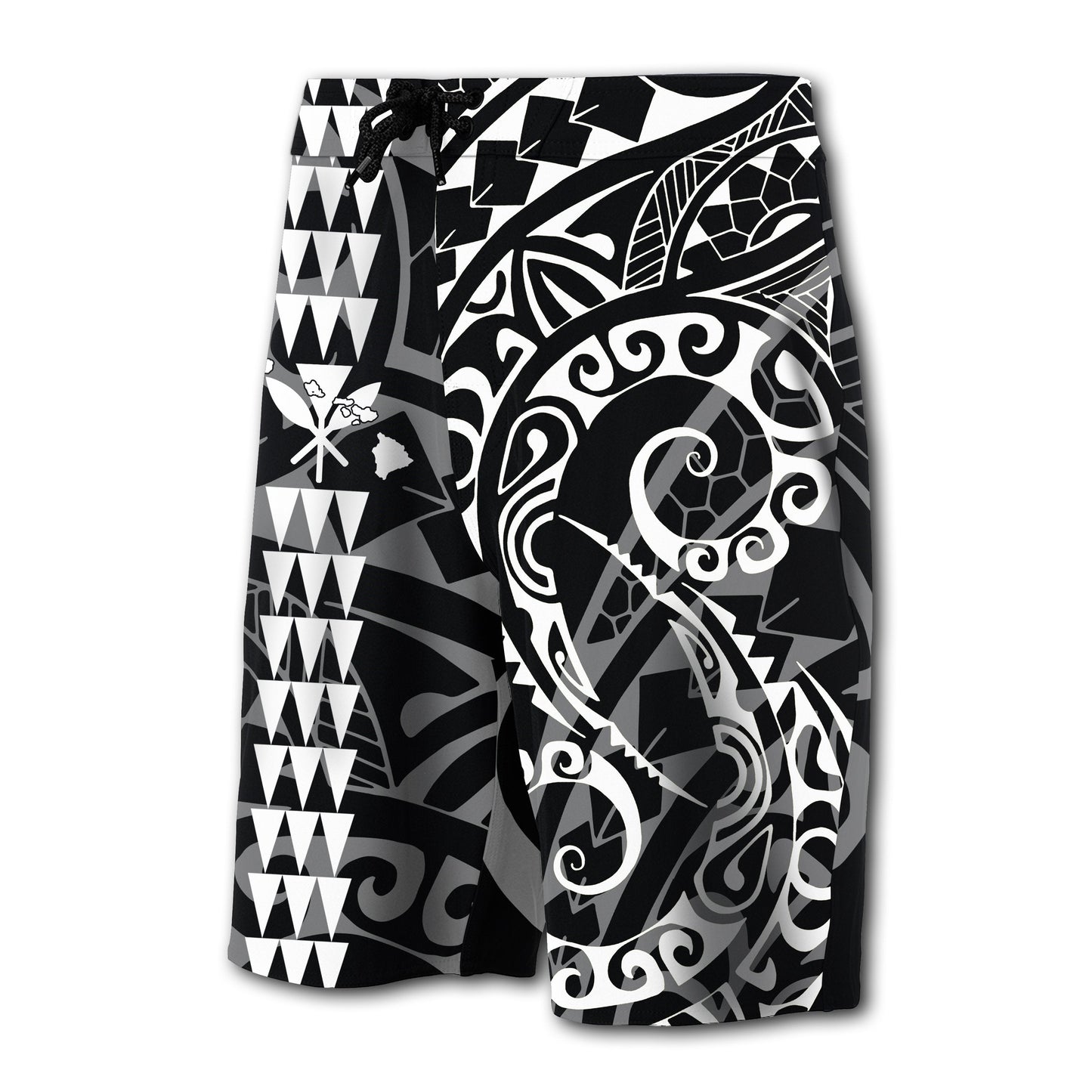 Hawaii Kakau Polynesian Kanaka Board Shorts - White - Snapy Style