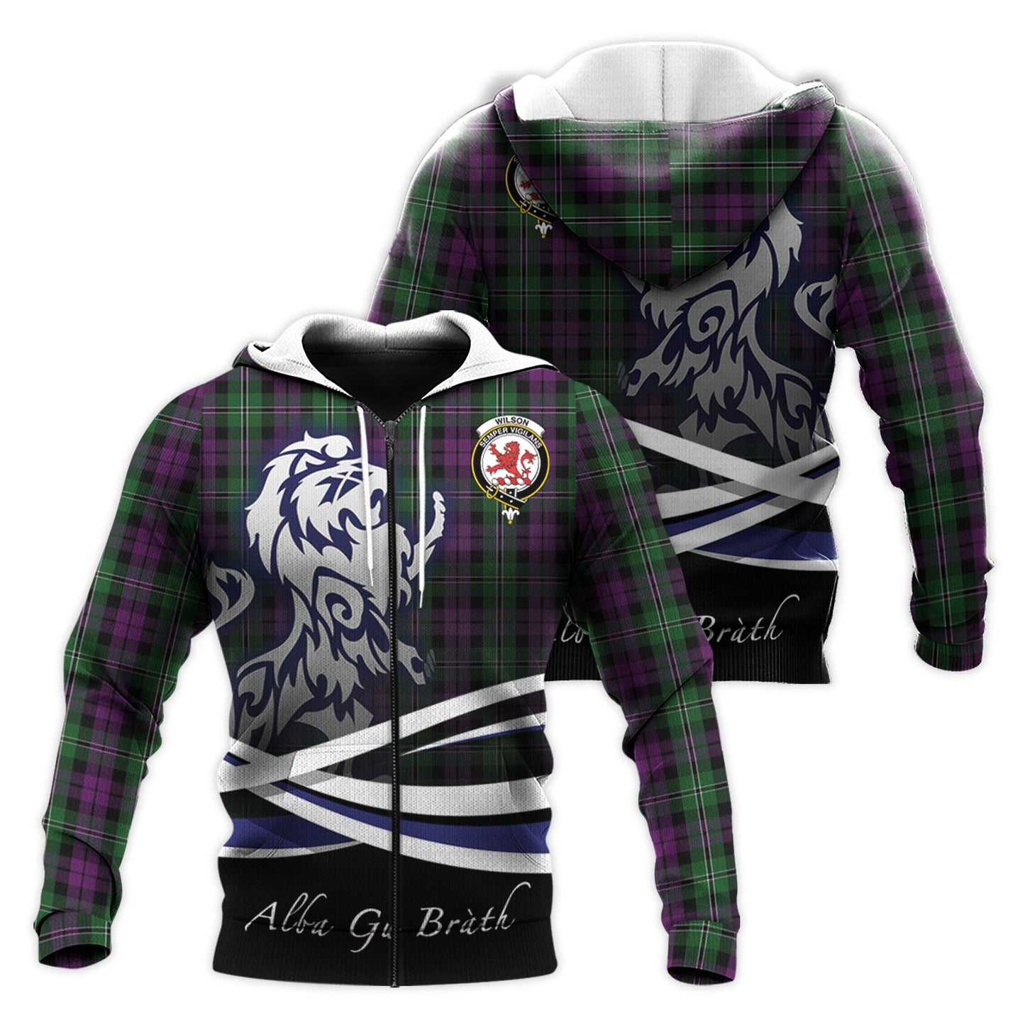 Printivon Wilson Tartan Scottish Lion Hoodie