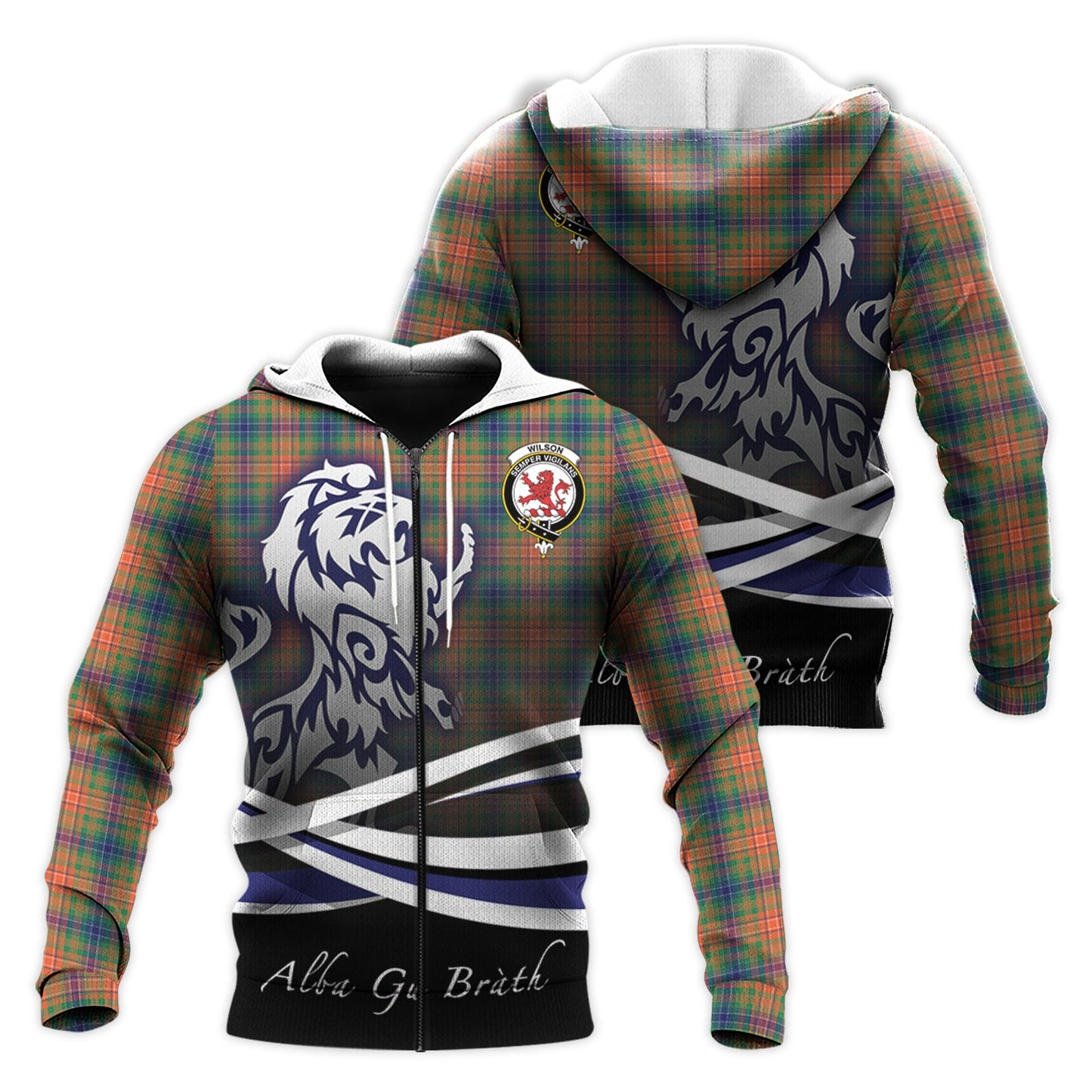Printivon Wilson Ancient Tartan Scottish Lion Hoodie