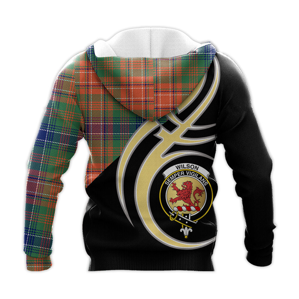 Printivon Wilson Ancient Clan Believe In Me Crest Tartan Knitted Hoodie Custom Your Text