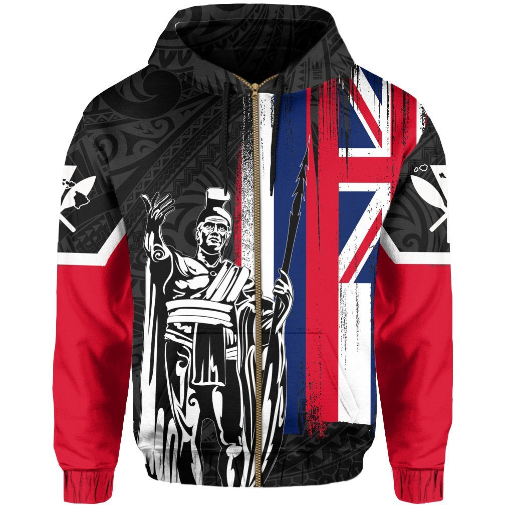 Hawaii King Flag Polynesian Hoodie (Zip up) Gray