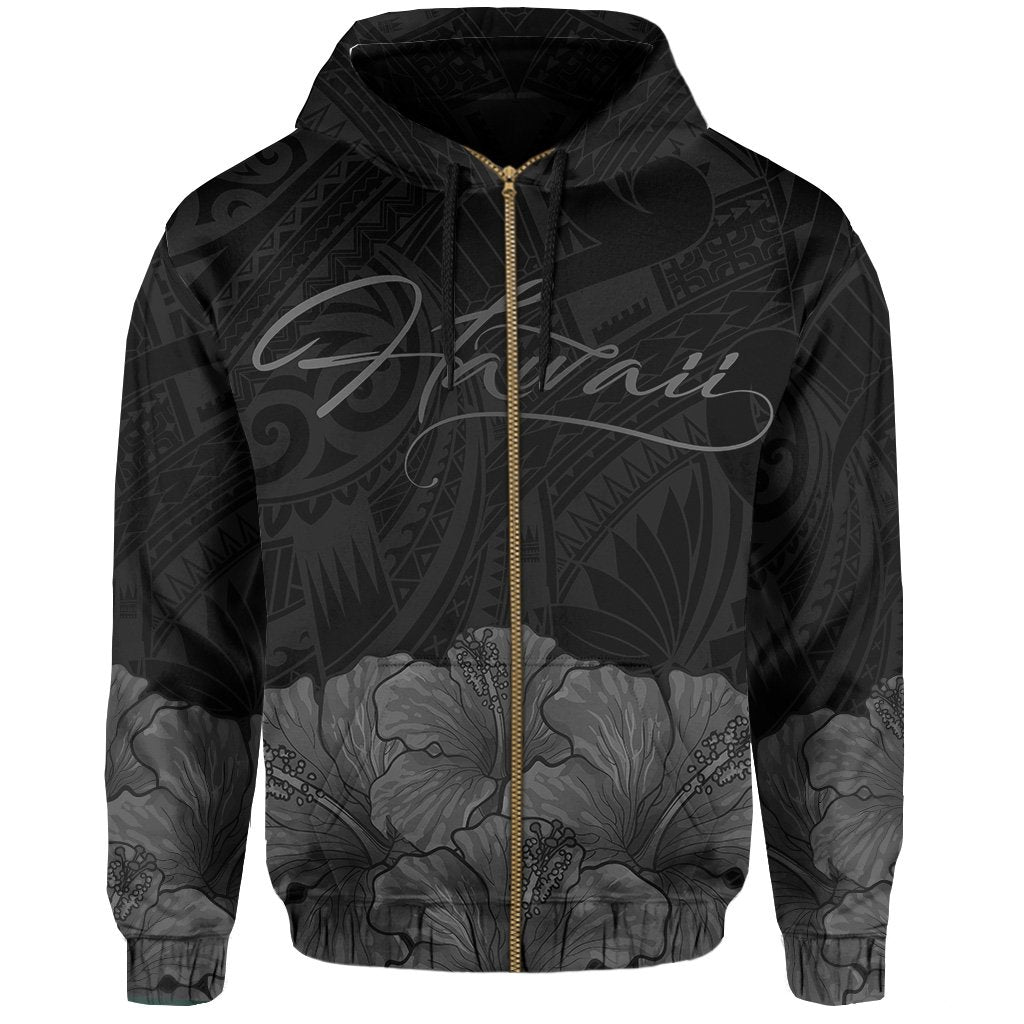 Polynesian Hibiscus Seal Of Hawaii Zip Hoodie Gray