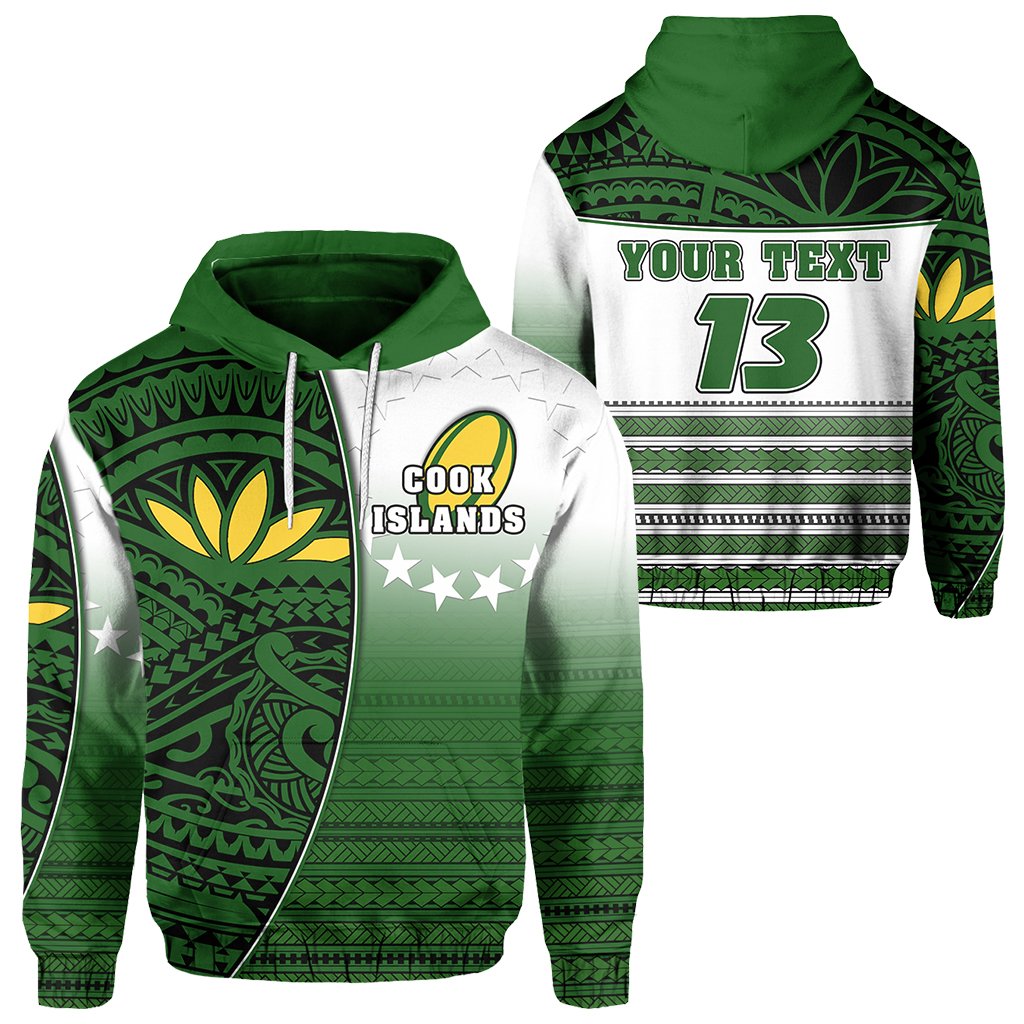 ( Personalised) Cook Islands Rugby Hoodie Impressive Version Text and Number