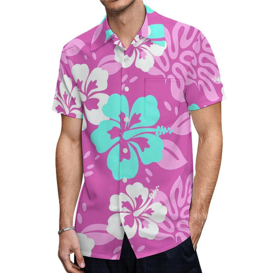 Flowers Pattern Polynesian Pink Outfit For Couple Fishtail Skirt Dress And Hawaiian Shirt