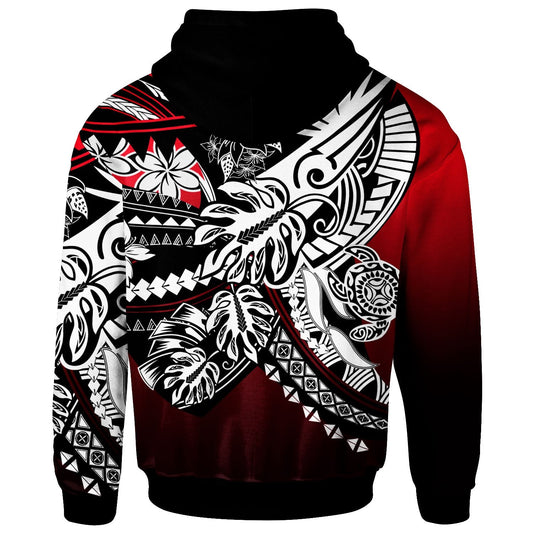 Cook Islands Zip Hoodie Tribal Jungle Pattern Red Color