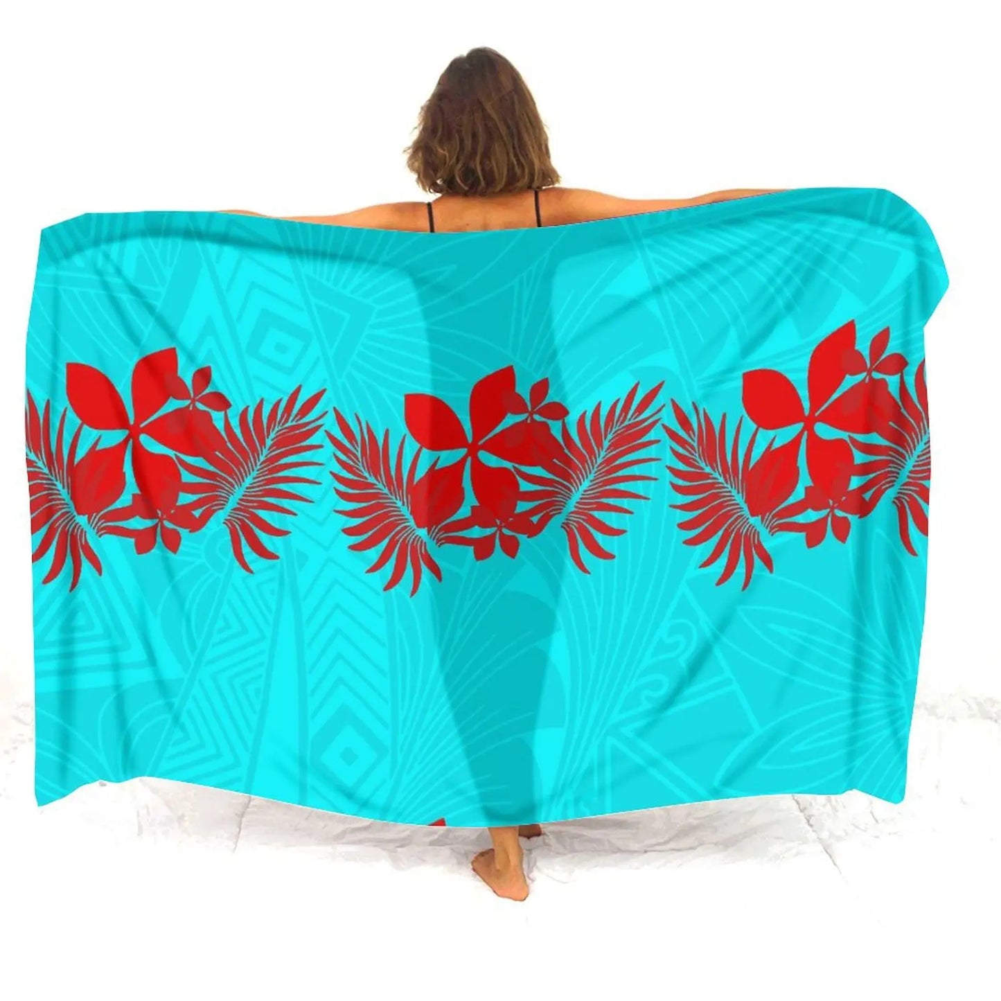 Blue Polynesian Women'S Sarong Apron Polynesian Red Leaf Pattern Sarong Beach For Her
