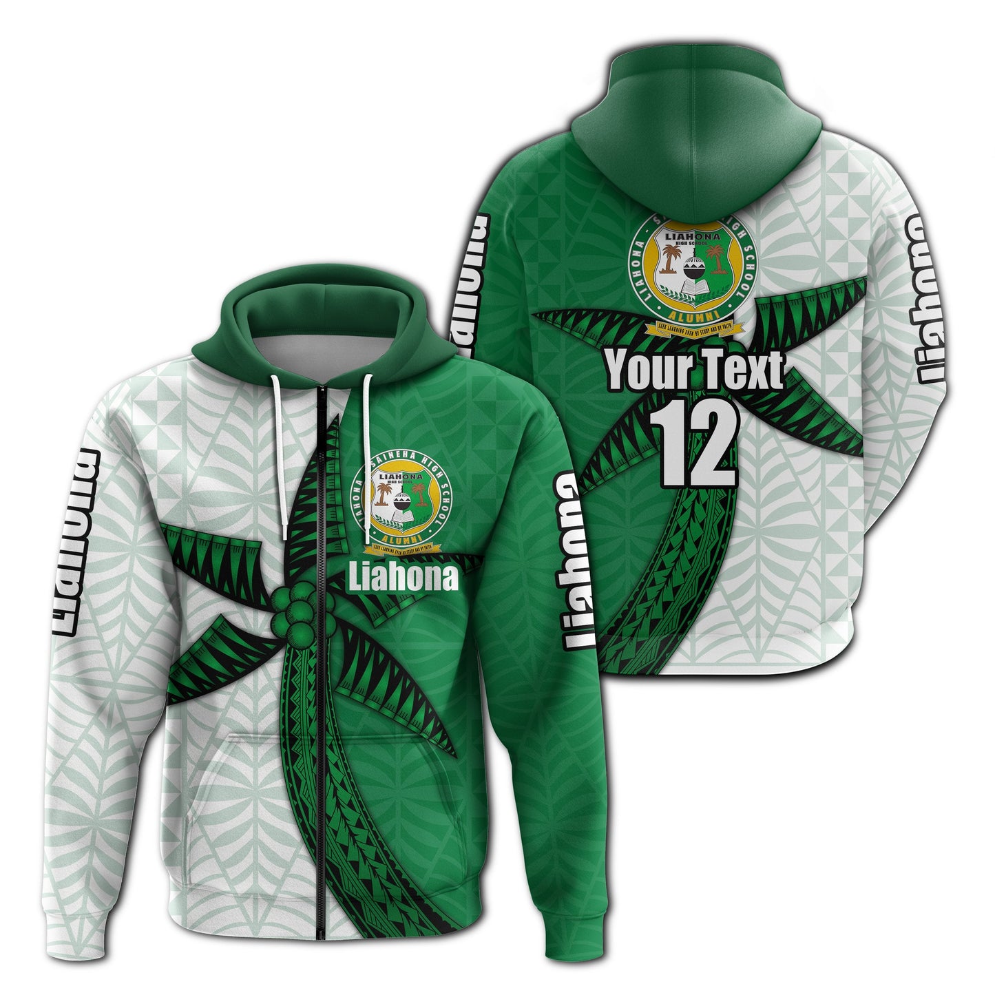 ( Personalised) Liahona Tonga Zip Hoodie Polynesian Coconut Tree Style
